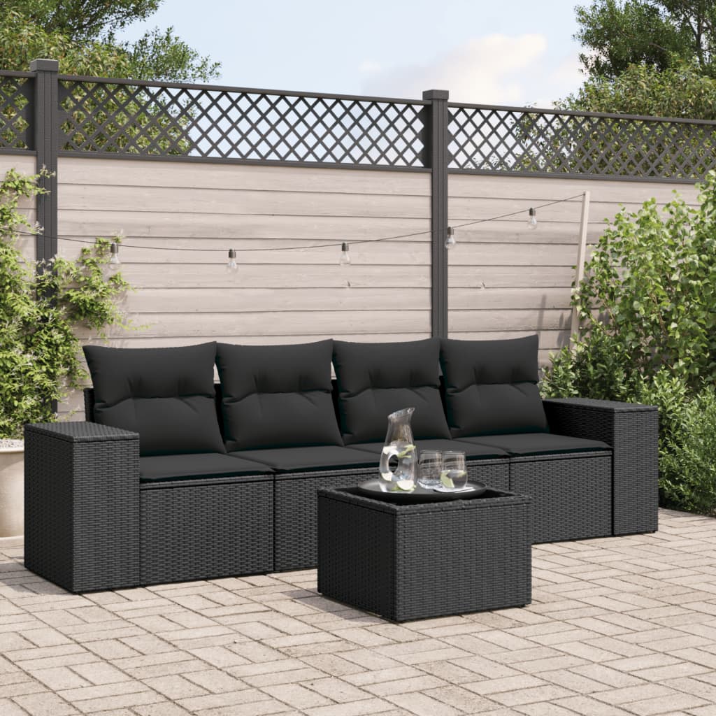 Set Divani da Giardino 5 pz con Cuscini in Polyrattan Nero - homemem39