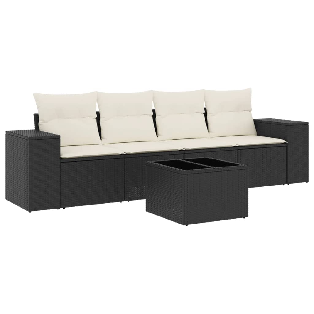 Set Divani da Giardino 5 pz con Cuscini in Polyrattan Nero - homemem39