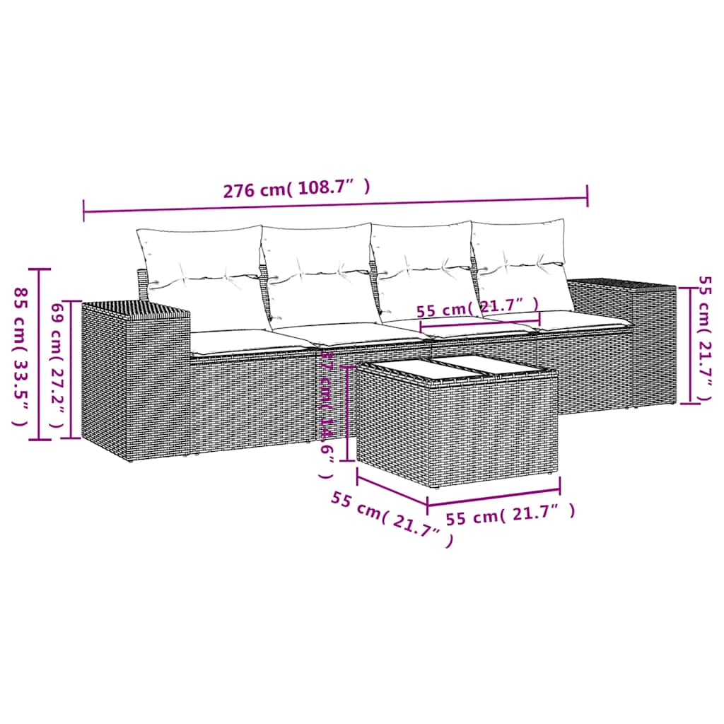 Set Divani da Giardino 5 pz con Cuscini Nero in Polyrattan | homemem39