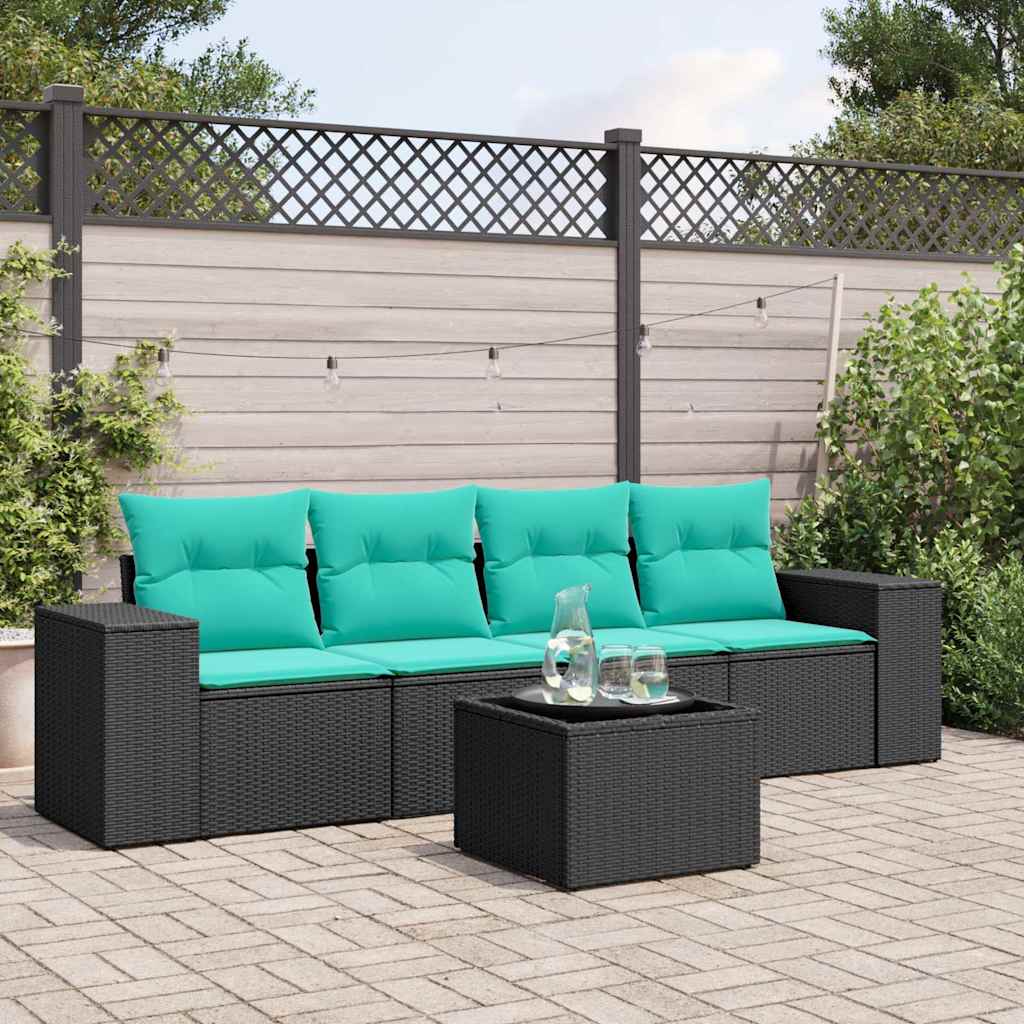 Set Divani da Giardino 5 pz con Cuscini Nero in Polyrattan | homemem39