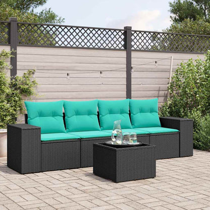 Set Divani da Giardino 5 pz con Cuscini Nero in Polyrattan | homemem39