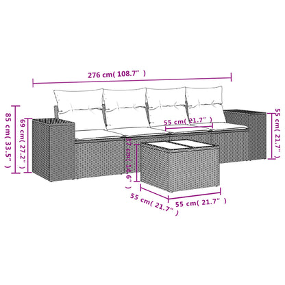 Set Divano da Giardino 5 pz con Cuscini Beige in Polyrattan - homemem39