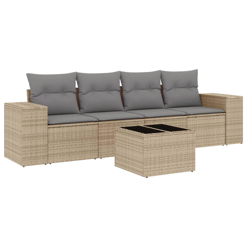 Set Divano da Giardino 5 pz con Cuscini Beige in Polyrattan - homemem39