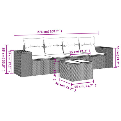 Set Divano da Giardino 5 pz con Cuscini Beige in Polyrattan - homemem39