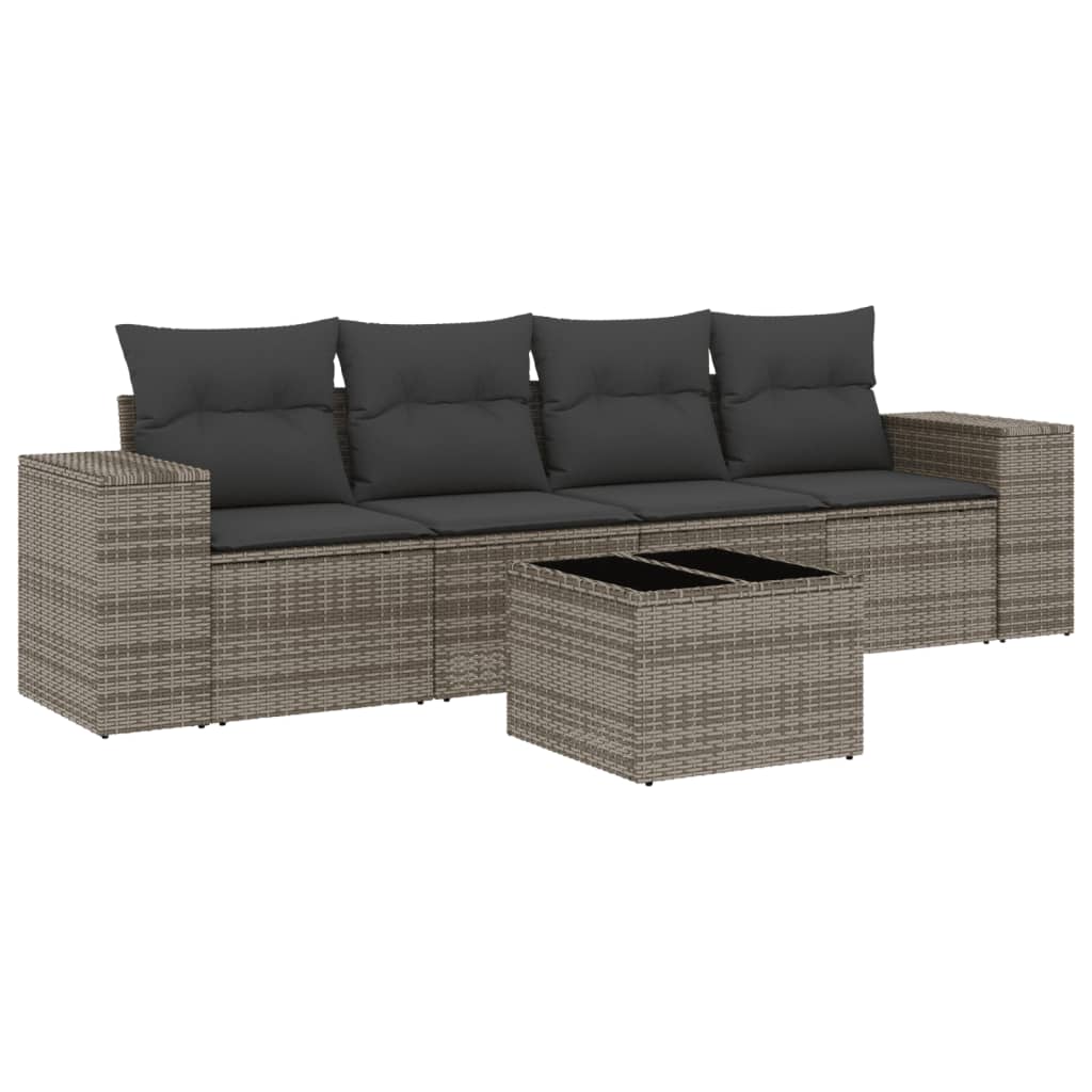 Set Divano da Giardino 5 pz con Cuscini Grigio in Polyrattan - homemem39