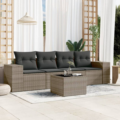 Set Divano da Giardino 5 pz con Cuscini Grigio in Polyrattan - homemem39