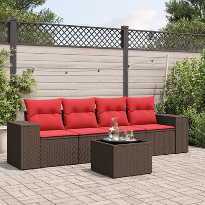 Set Divani da Giardino 5 pz con Cuscini Marrone in Polyrattan | homemem39