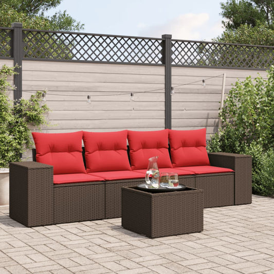 Set Divani da Giardino 5 pz con Cuscini Marrone in Polyrattan | homemem39
