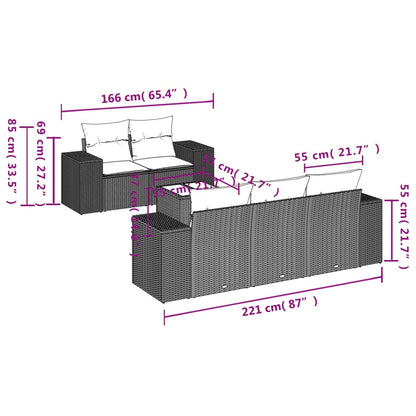 Set Divano da Giardino 6 pz con Cuscini Nero in Polyrattan - homemem39