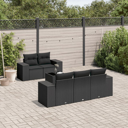 Set Divano da Giardino 6 pz con Cuscini Nero in Polyrattan - homemem39