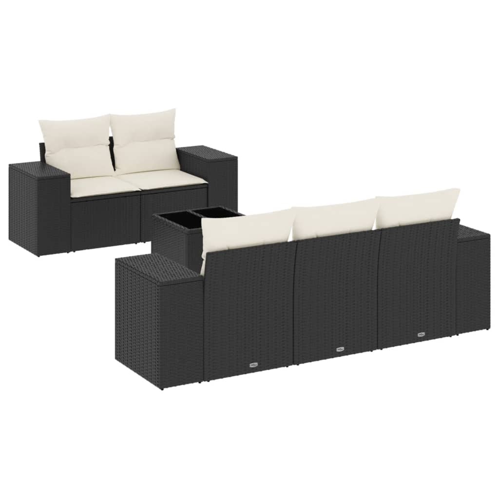 Set Divano da Giardino 6 pz con Cuscini Nero in Polyrattan - homemem39