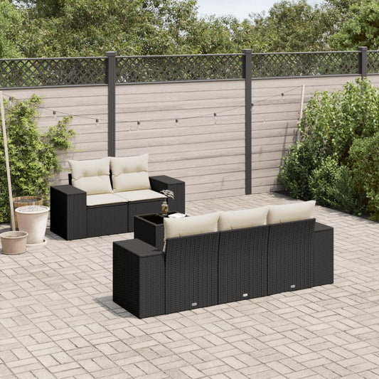 Set Divano da Giardino 6 pz con Cuscini Nero in Polyrattan - homemem39