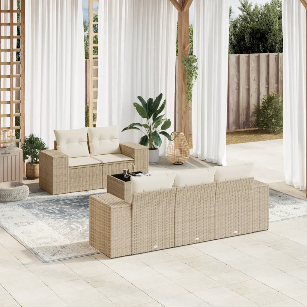 Set Divano da Giardino 6 pz con Cuscini Beige in Polyrattan - homemem39