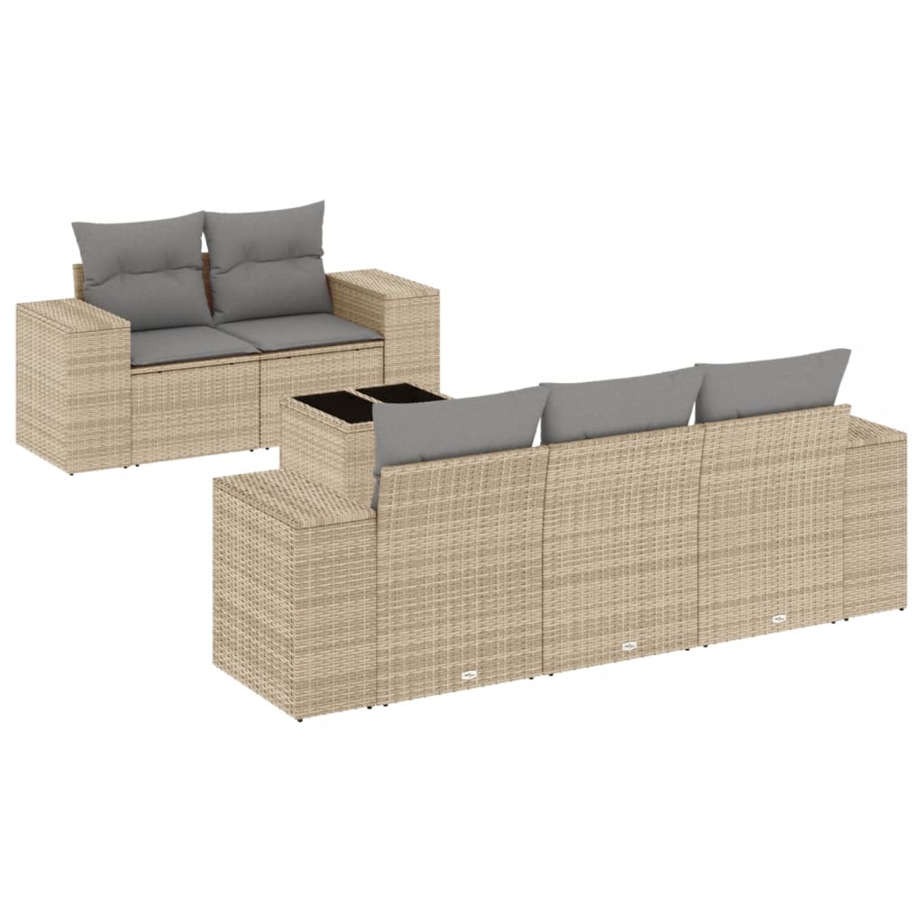 Set Divano da Giardino 6 pz con Cuscini Beige in Polyrattan - homemem39