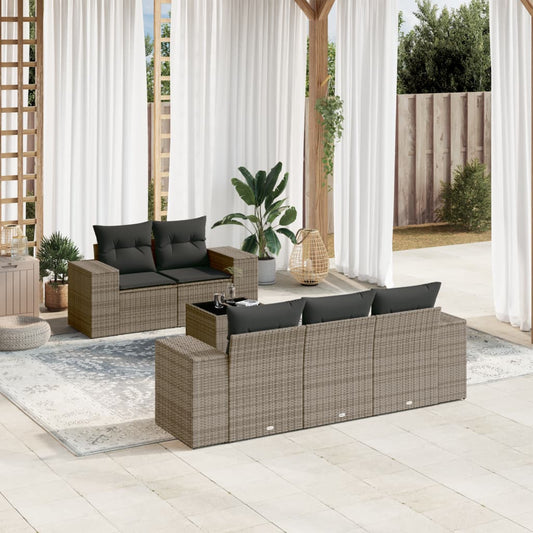 Set Divano da Giardino 6 pz con Cuscini Grigio in Polyrattan - homemem39