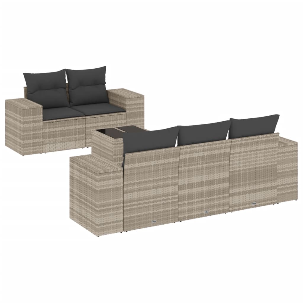 Set Divano da Giardino 6pz con Cuscini Grigio Chiaro Polyrattan - homemem39