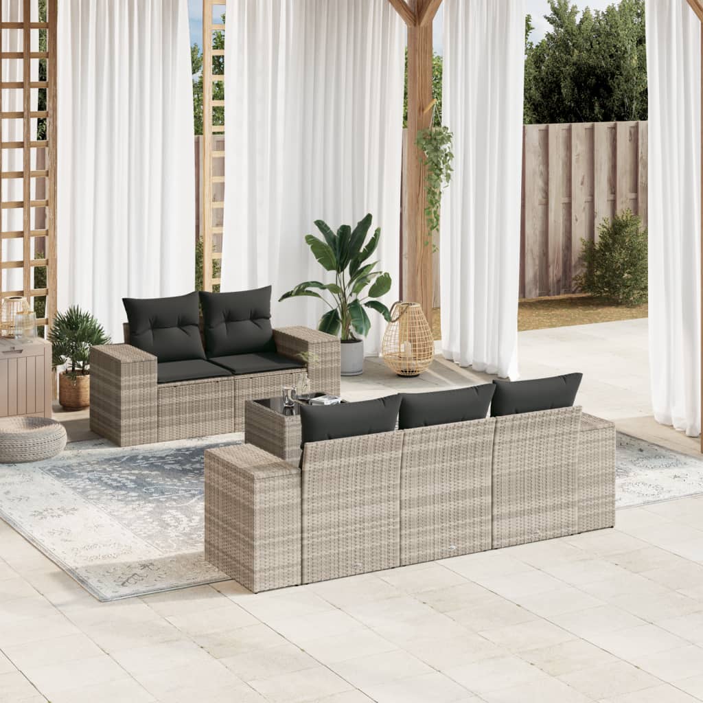 Set Divano da Giardino 6pz con Cuscini Grigio Chiaro Polyrattan - homemem39