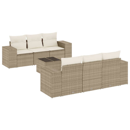 Set Divani da Giardino 7 pz con Cuscini Beige in Polyrattan - homemem39