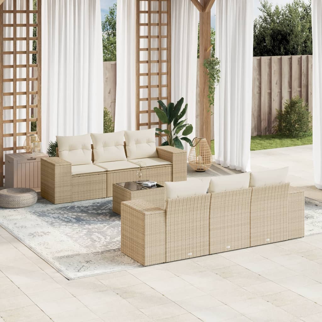 Set Divani da Giardino 7 pz con Cuscini Beige in Polyrattan - homemem39