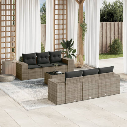 Set Divani da Giardino 7 pz con Cuscini Grigio in Polyrattan - homemem39