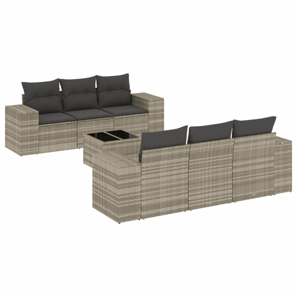 Set Divani da Giardino 7pz con Cuscini Grigio Chiaro Polyrattan - homemem39