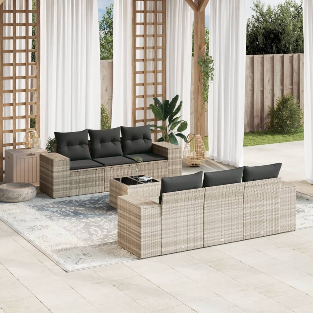 Set Divani da Giardino 7pz con Cuscini Grigio Chiaro Polyrattan - homemem39