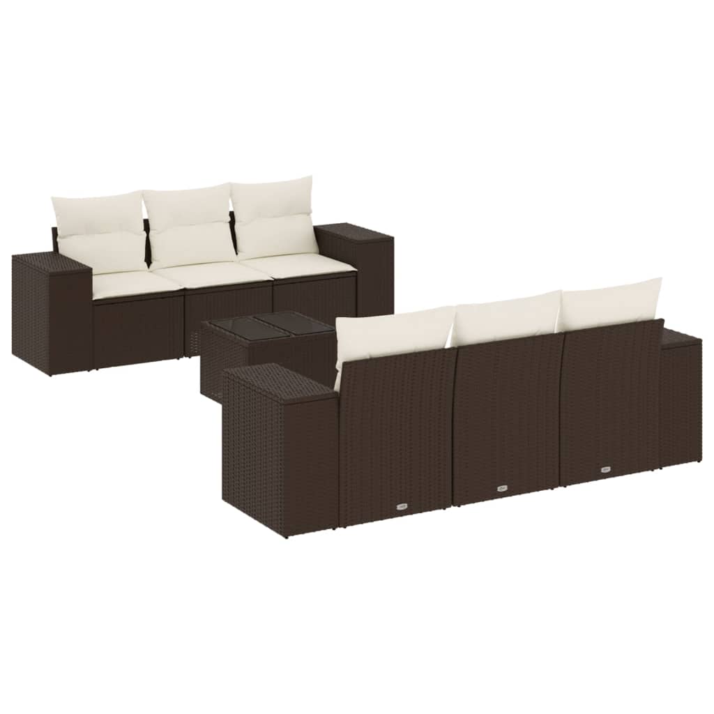 Set Divani da Giardino 7 pz con Cuscini Marrone in Polyrattan - homemem39