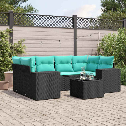 Set Divani da Giardino 7 pz con Cuscini Nero in Polyrattan | homemem39