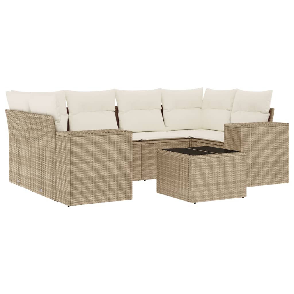 Set Divani da Giardino 7 pz con Cuscini Beige in Polyrattan - homemem39