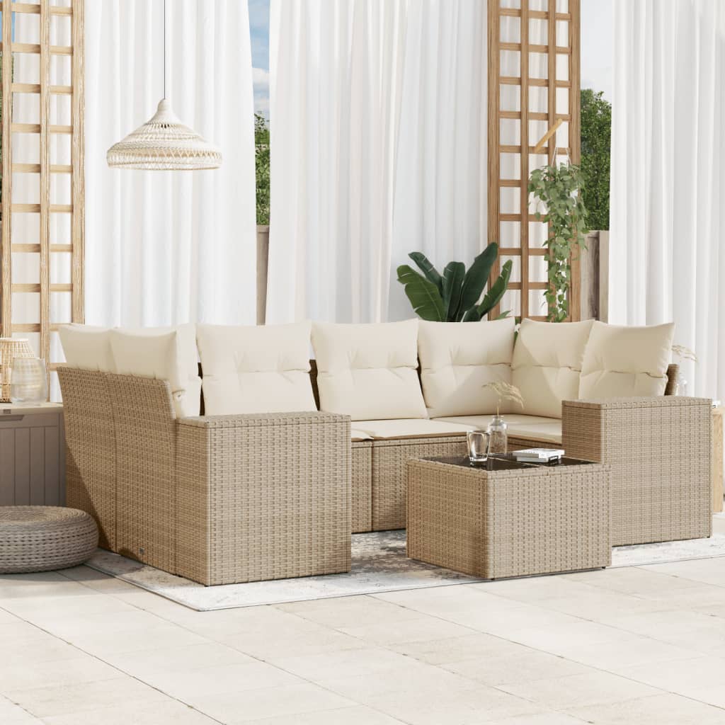 Set Divani da Giardino 7 pz con Cuscini Beige in Polyrattan - homemem39