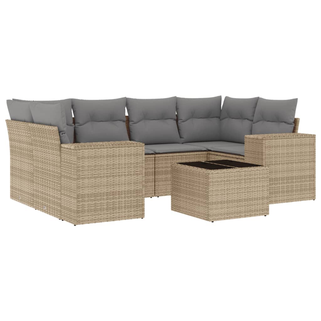 Set Divani da Giardino 7 pz con Cuscini Beige in Polyrattan - homemem39