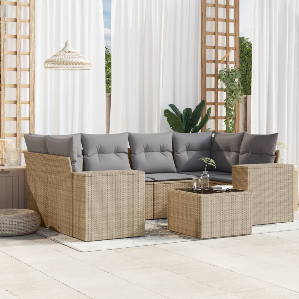 Set Divani da Giardino 7 pz con Cuscini Beige in Polyrattan - homemem39