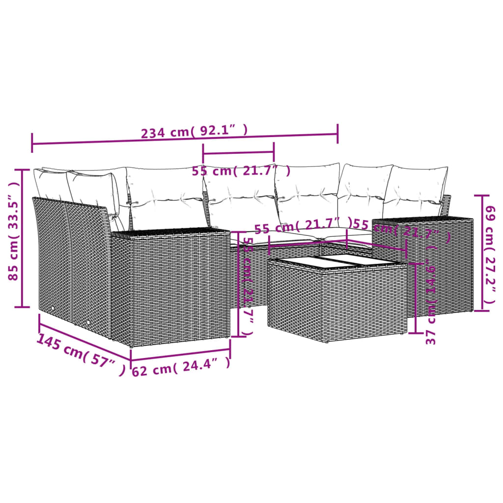 Set Divani da Giardino 7 pz con Cuscini Grigio in Polyrattan - homemem39