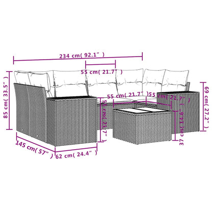 Set Divani da Giardino 7 pz con Cuscini Grigio in Polyrattan | homemem39