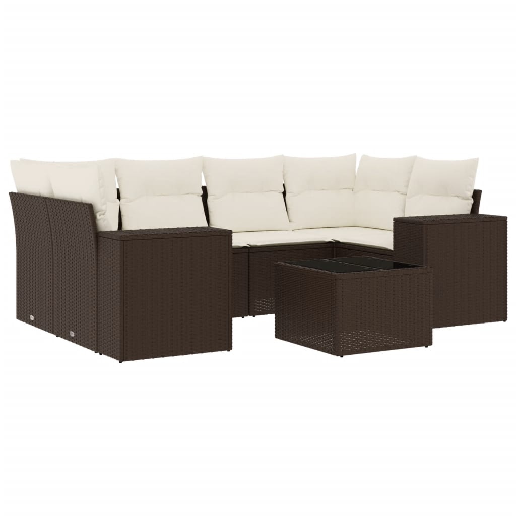 Set Divani da Giardino 7 pz con Cuscini Marrone in Polyrattan