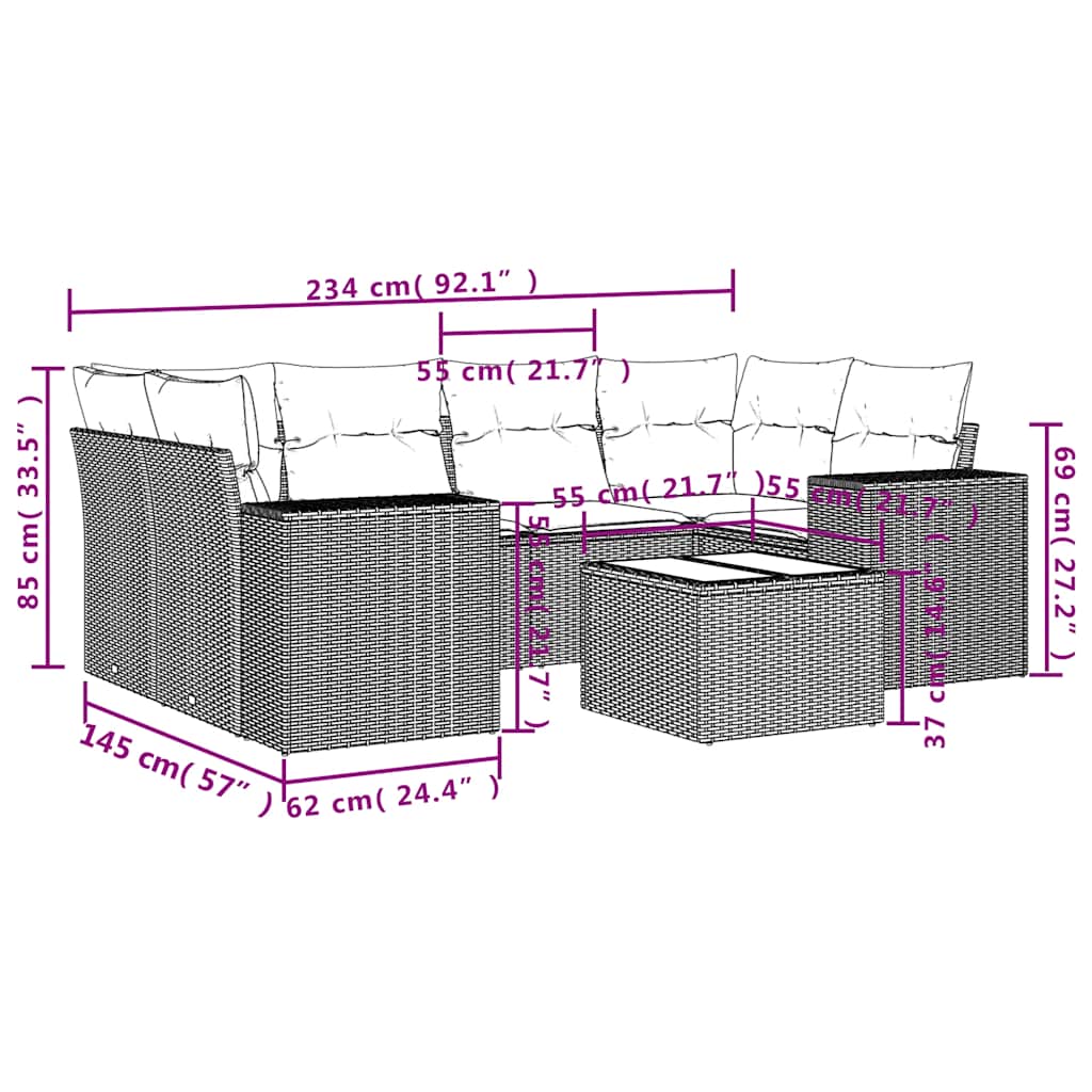 Set Divani da Giardino 7 pz con Cuscini Marrone in Polyrattan | homemem39
