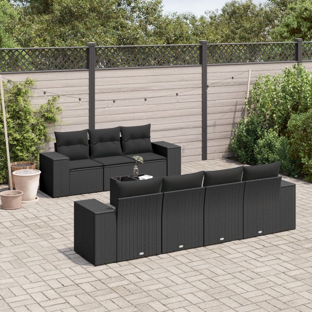 Set Divani da Giardino con Cuscini 8 pz Nero in Polyrattan - homemem39