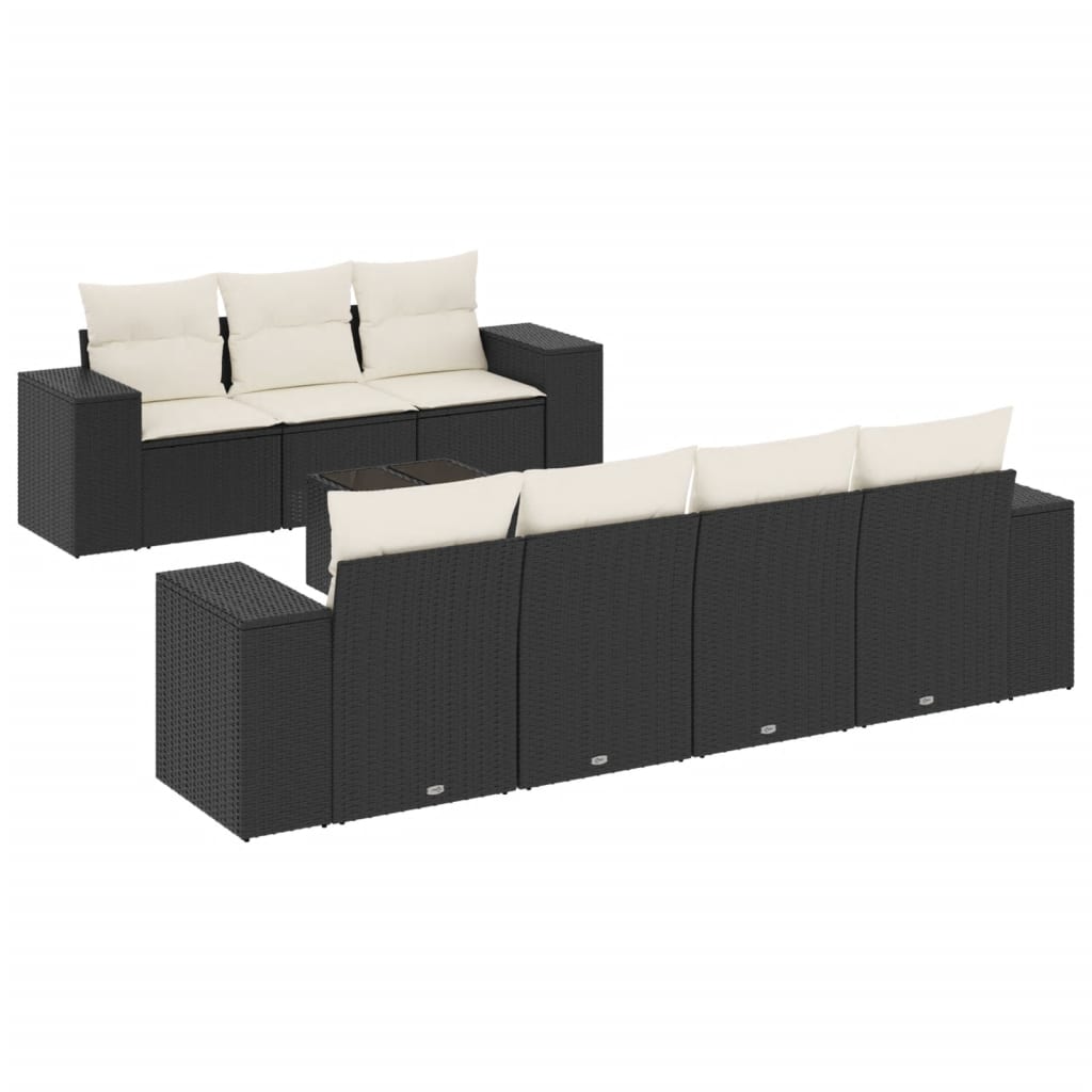 Set Divani da Giardino con Cuscini 8 pz Nero in Polyrattan - homemem39