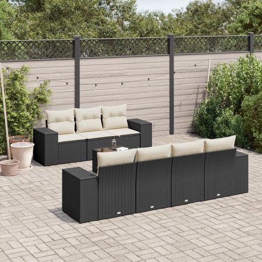 Set Divani da Giardino con Cuscini 8 pz Nero in Polyrattan - homemem39