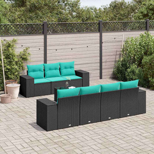 Set Divani da Giardino 8 pz con Cuscini Nero in Polyrattan | homemem39