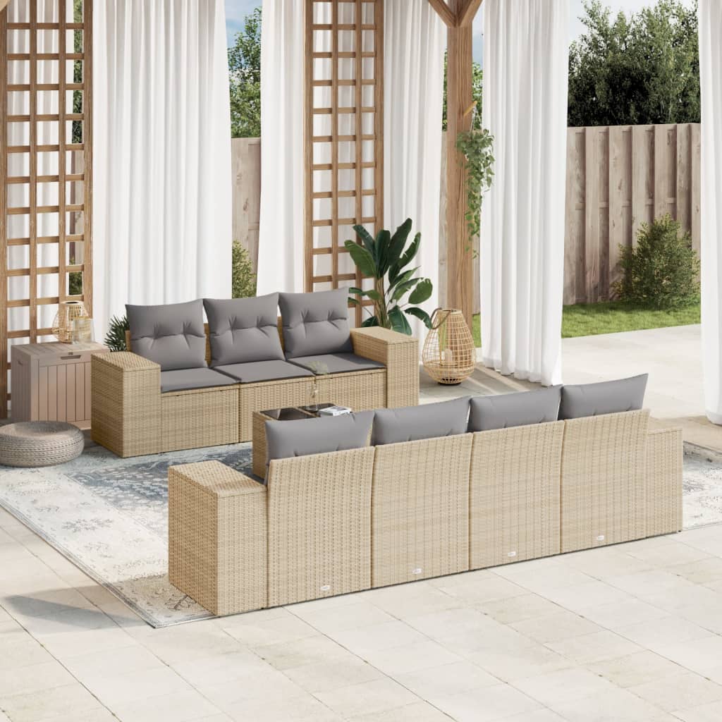 Set Divano da Giardino 8 pz con Cuscini Beige in Polyrattan - homemem39