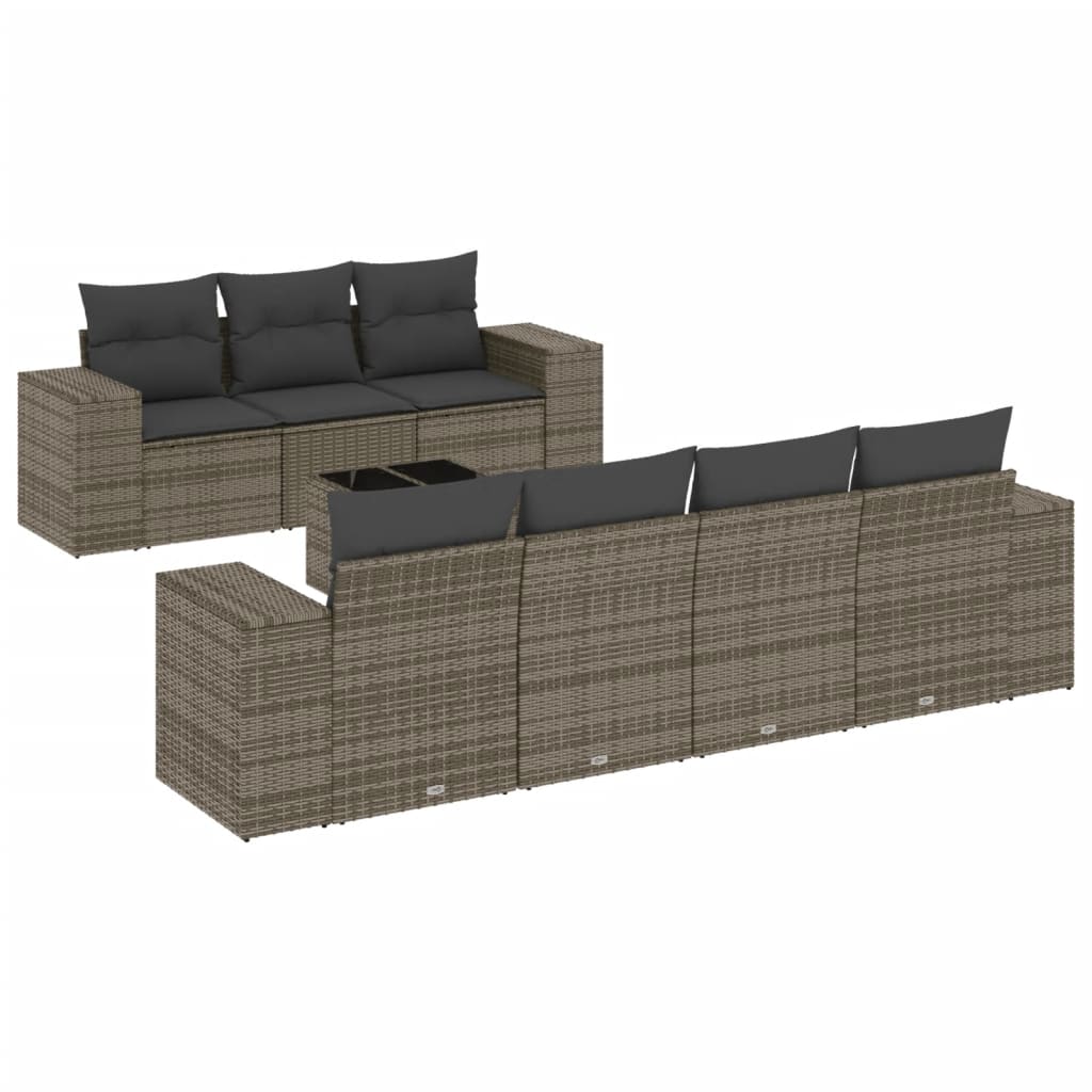 Set Divano da Giardino 8 pz con Cuscini Grigio in Polyrattan - homemem39