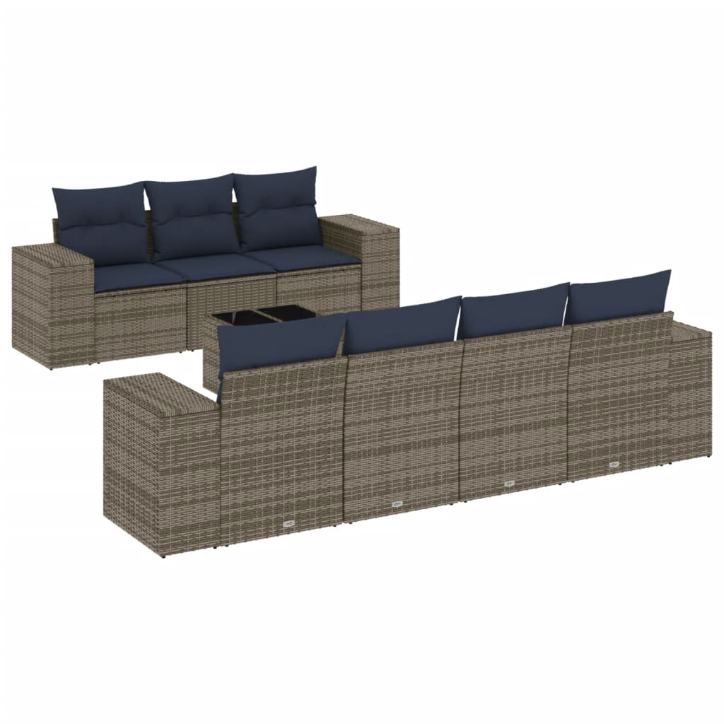 Set Divani da Giardino 8 pz con Cuscini Grigio in Polyrattan | homemem39