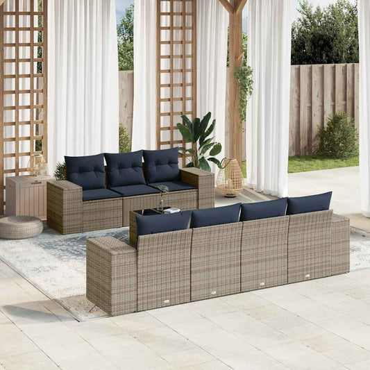 Set Divani da Giardino 8 pz con Cuscini Grigio in Polyrattan | homemem39