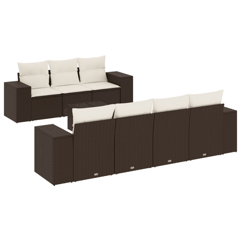 Set Divani da Giardino 8 pz con Cuscini Marrone in Polyrattan