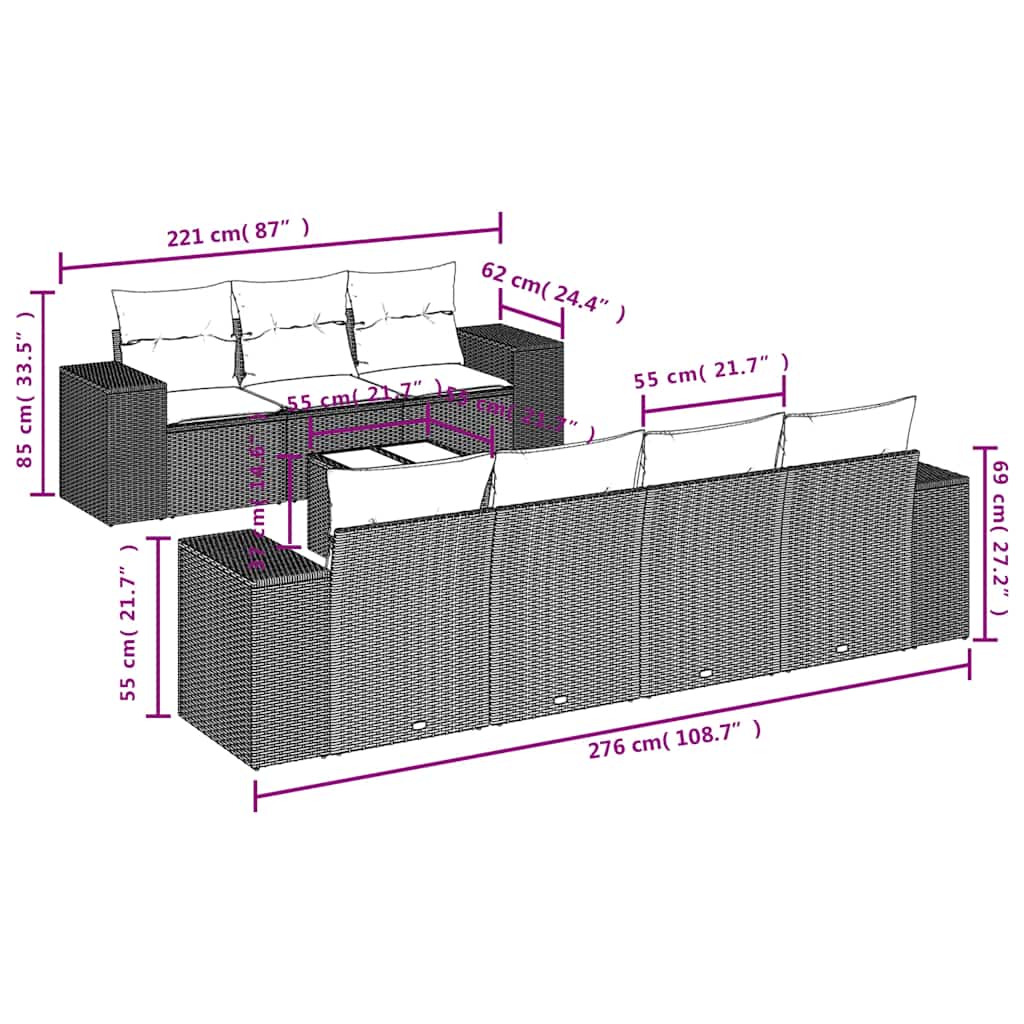 Set Divani da Giardino 8 pz con Cuscini Marrone in Polyrattan | homemem39