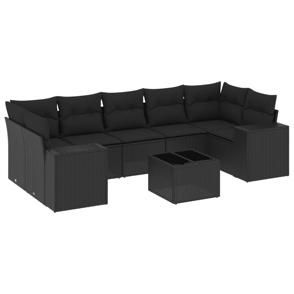 Set Divani da Giardino con Cuscini 8 pz Nero in Polyrattan