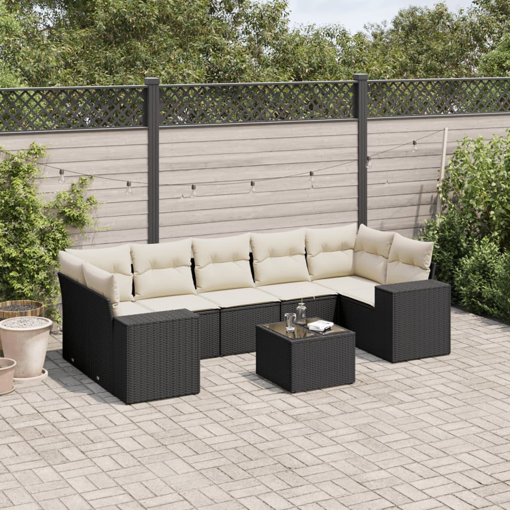 Set Divani da Giardino con Cuscini 8 pz Nero in Polyrattan - homemem39