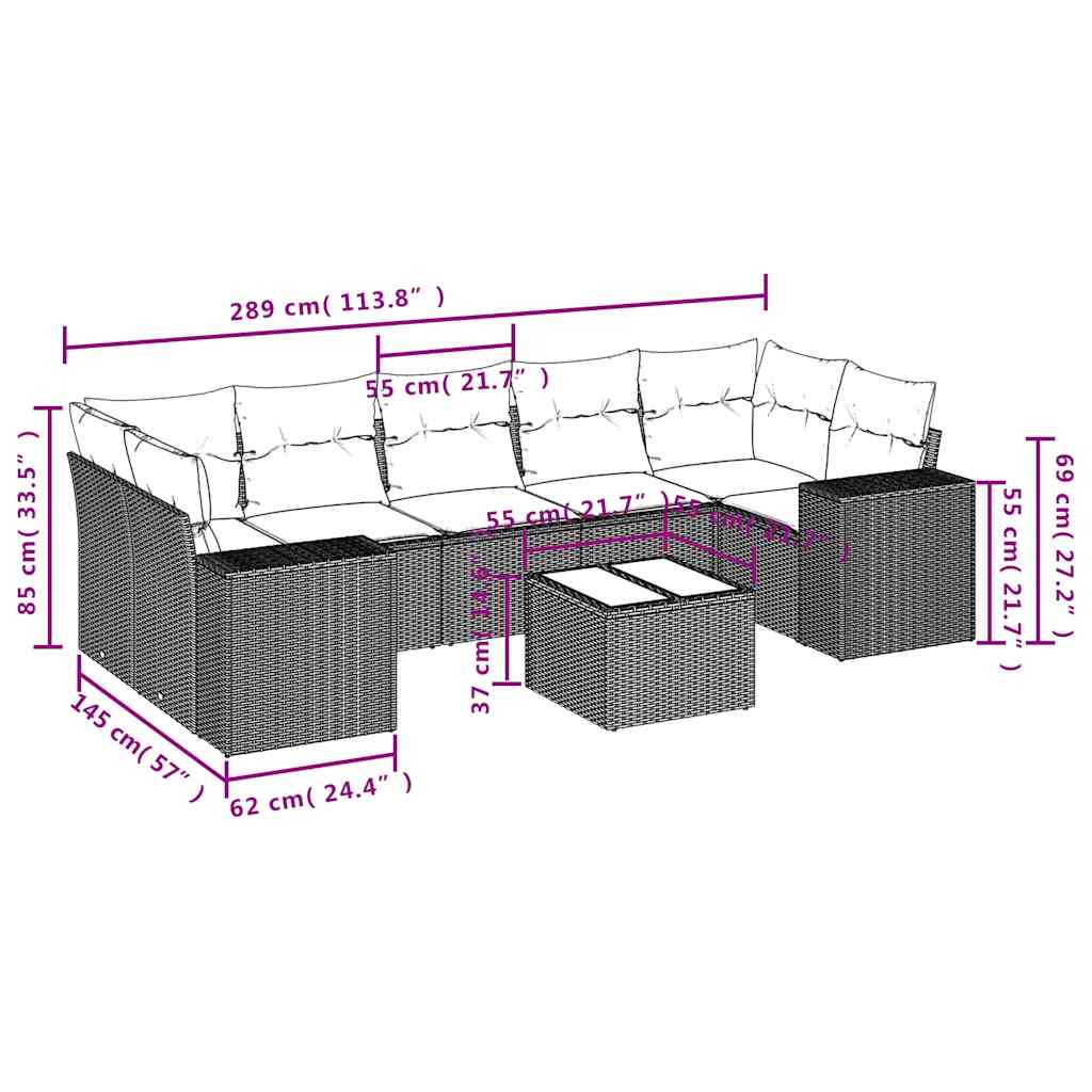 Set Divani da Giardino 8 pz con Cuscini Nero in Polyrattan | homemem39