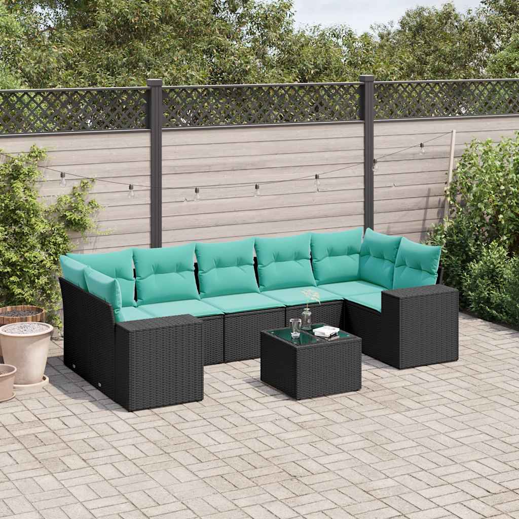 Set Divani da Giardino 8 pz con Cuscini Nero in Polyrattan | homemem39